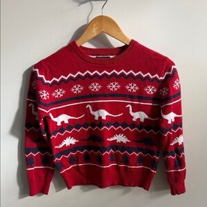 Andy & Evan Kids Holiday Dinosaur Sweater – Red & Cream – Size 8
